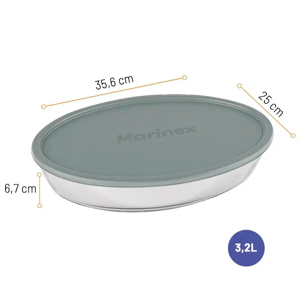 Assadeira Oval de Vidro Temperado Marinex 3,2L com Tampa Plástica BPA Free – Nadir Figueiredo