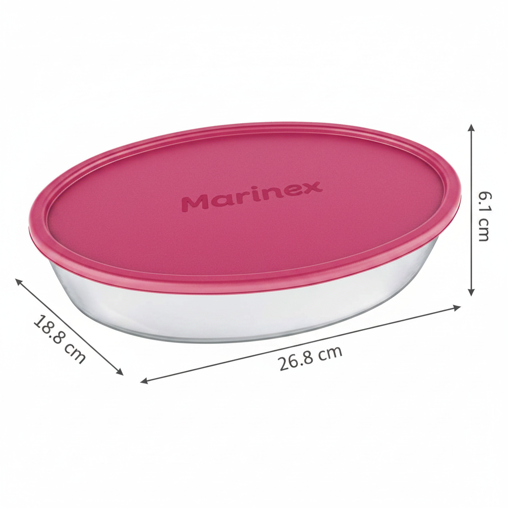 Assadeira Oval de Vidro Temperado Marinex com Tampa 1,6L – Nadir | Forno, Micro-ondas e Freezer