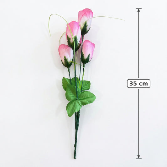 Buquê de Botões Fechados de Rosa Artificiais Cor-de-Rosa 35 cm – 5 Hastes | FlorArte