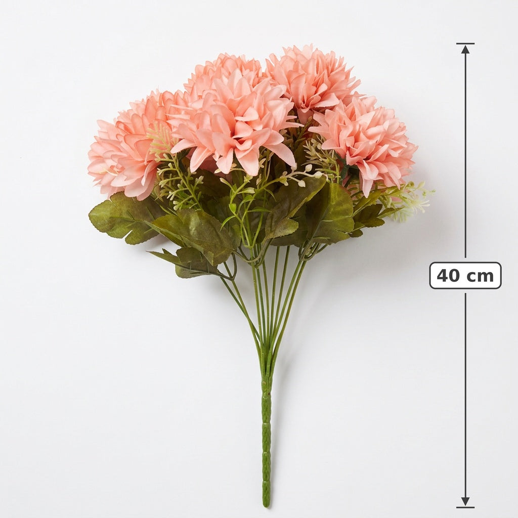 Buquê de Crisântemos Artificiais Salmão Outono 40 cm – 9 Hastes | FlorArte