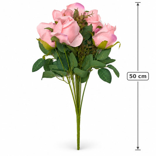 Buquê de Botões de Rosa Artificiais Cor-de-Rosa 50 cm – 12 Hastes | FlorArte