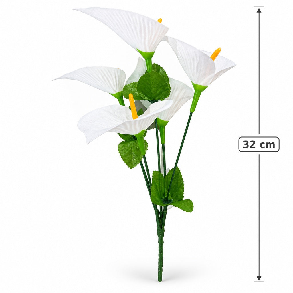 Buquê de Copo-de-Leite Artificial Branco 32 cm – 5 Hastes | FlorArte