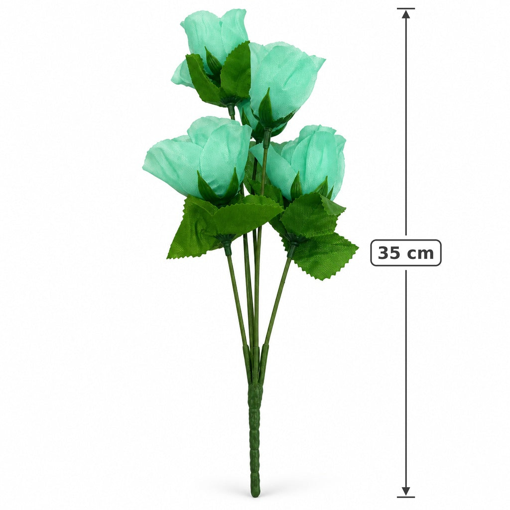 Buquê de Botões de Rosa Artificiais Turquesa 35 cm – 5 Hastes | FlorArte