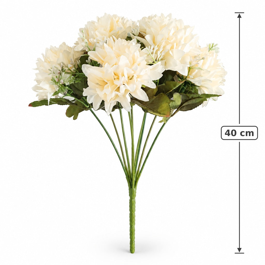 Buquê de Crisântemos Artificiais Creme Outono 40 cm – 9 Hastes | Florarte