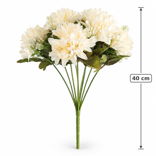 Buquê de Crisântemos Artificiais Creme Outono 40 cm – 9 Hastes | Florarte