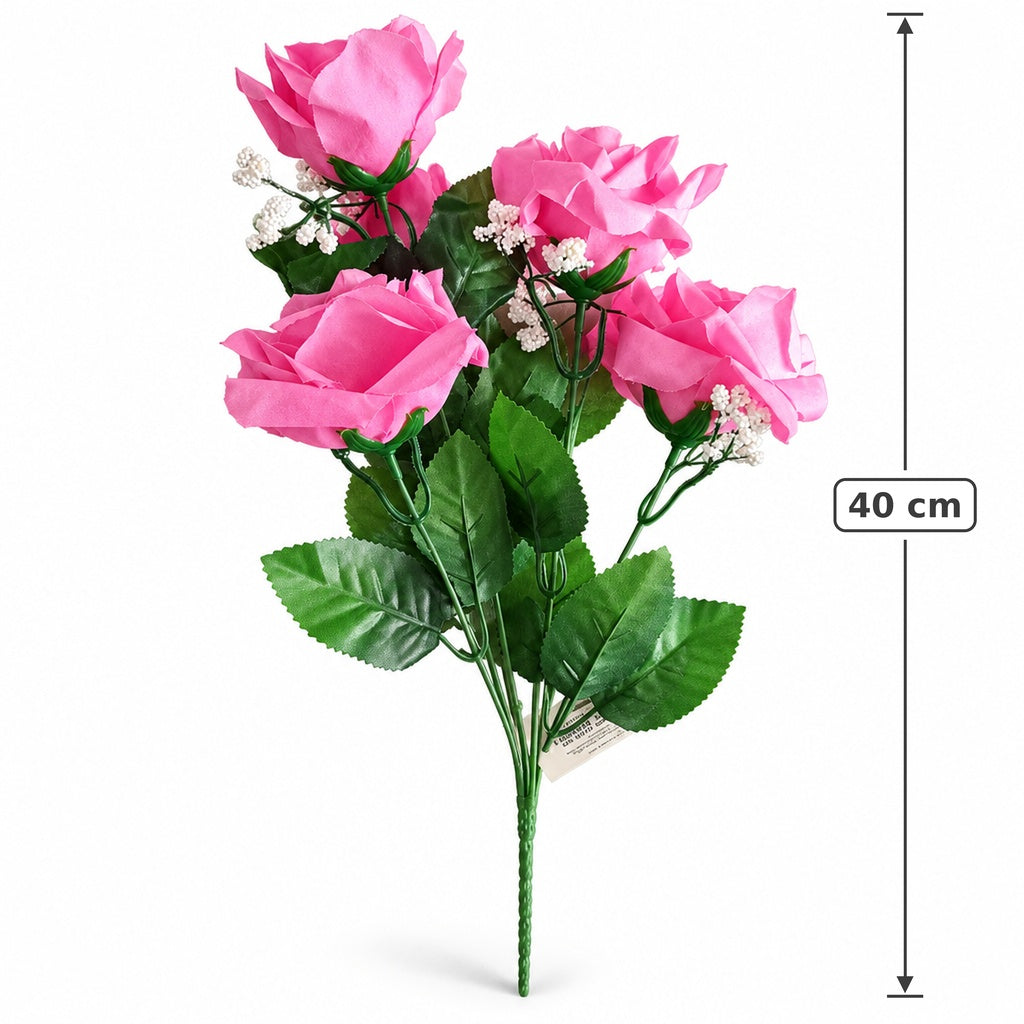 Buquê de Rosas Artificiais Cor-de-Rosa 40 cm – 5 Hastes | Florarte