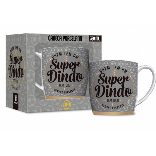 Caneca de Porcelana Urban 300ml Família - Quem tem um Super Dindo, tem Tudo! | Brasfoot