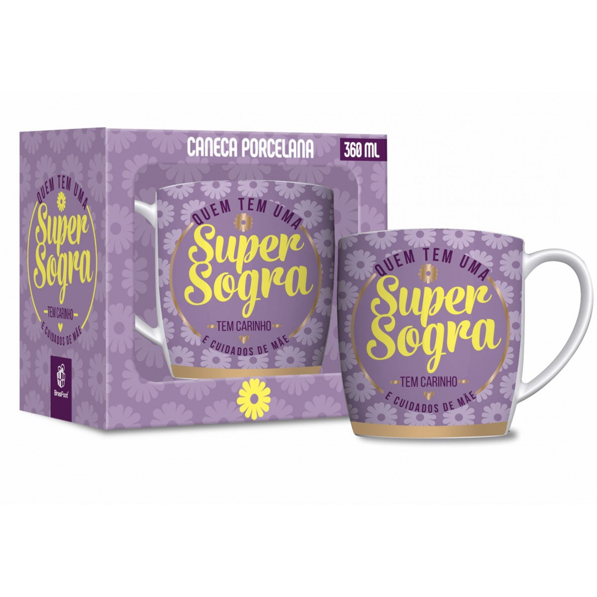 Caneca de Porcelana Urban 300ml Família - Quem tem uma Super Sogra, tem Carinho e Cuidados de Mãe! | Brasfoot