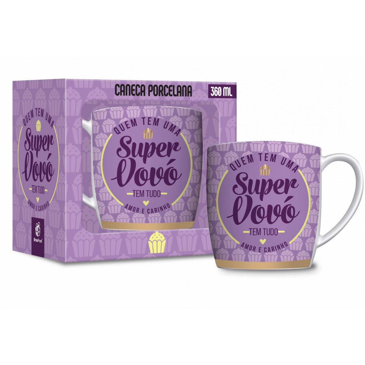 Caneca de Porcelana Urban 300ml Família - Quem tem uma Super Vovó, tem Tudo! | Brasfoot