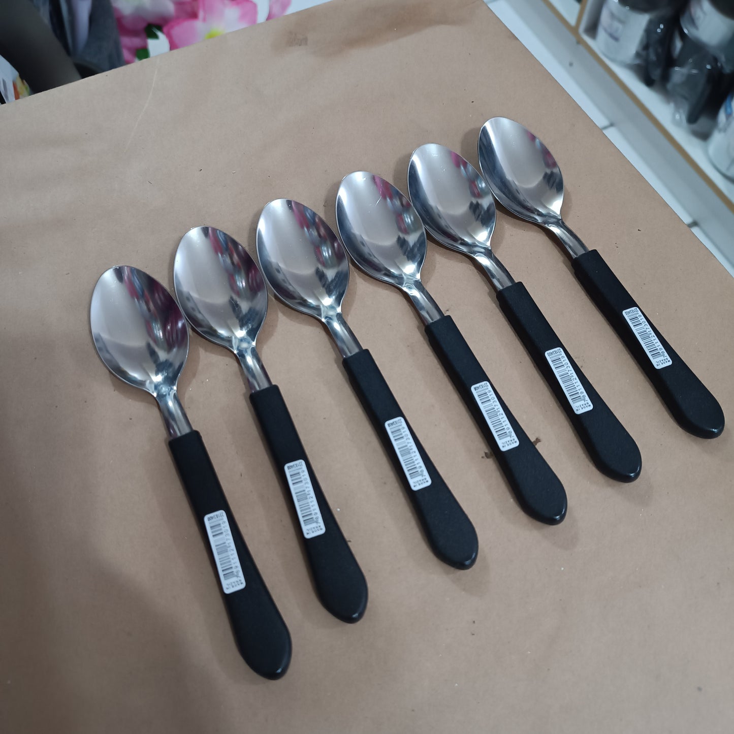 Conjunto 6 Colheres de Mesa Tramontina Leme Preto | Aço Inox e Cabo em Polipropileno