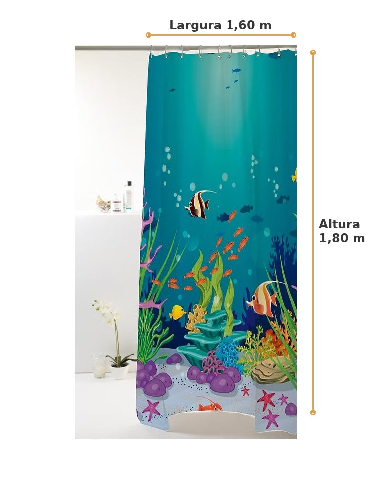 Cortina Box PEVA Uzoo 1,80x1,60m com 12 Ganchos — Estampa Exclusiva para Banheiro