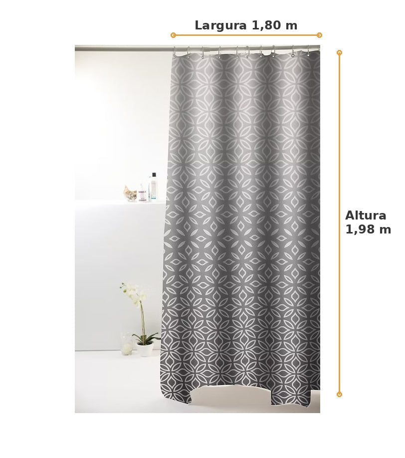 Cortina Box para Banheiro Poliéster Estampada 1,98x1,80m com 12 Ganchos Antimofo – Uzoo