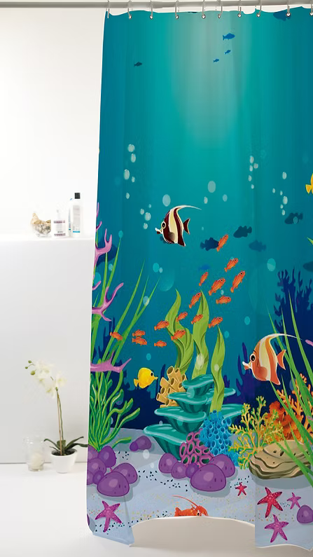 Cortina Box PEVA Uzoo 1,80x1,60m com 12 Ganchos — Estampa Exclusiva para Banheiro