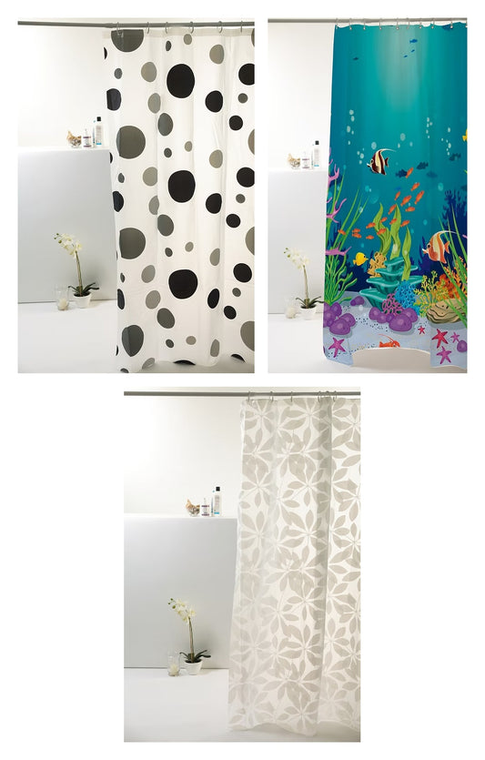 Cortina Box PEVA Uzoo 1,80x1,60m com 12 Ganchos — Estampa Exclusiva para Banheiro