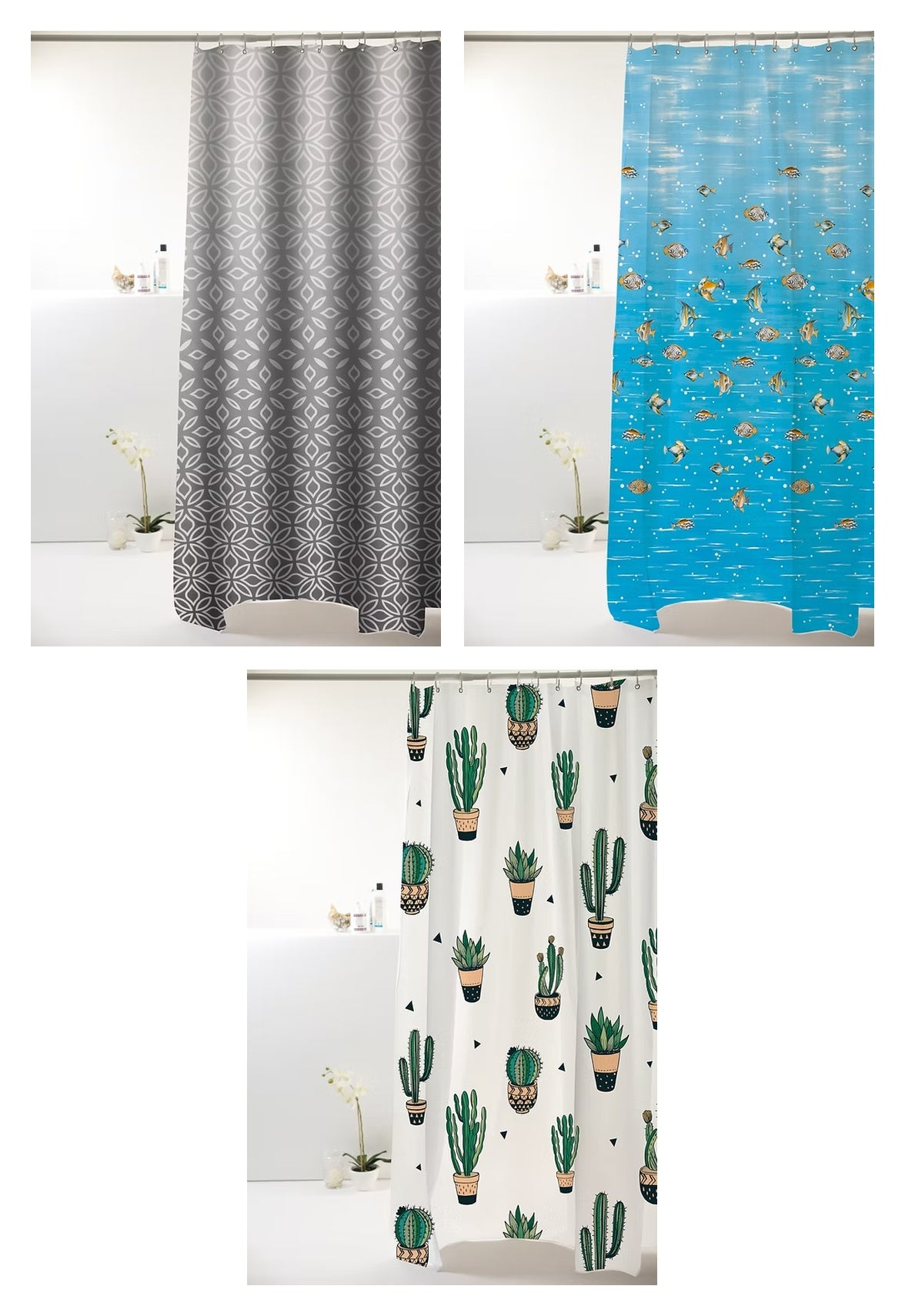Cortina Box para Banheiro Poliéster Estampada 1,98x1,80m com 12 Ganchos Antimofo – Uzoo