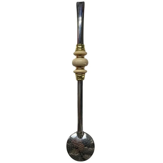 Bomba de Chimarrão Inox Bege 22 cm – 3 Anéis Dourado | Tradicional e Durável