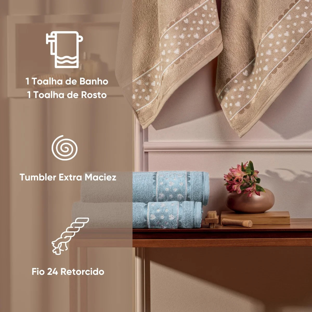 Jogo de Toalhas 2 Peças Charme Appel Home | Algodão | Barra Aveludada | Em Caixa Presente