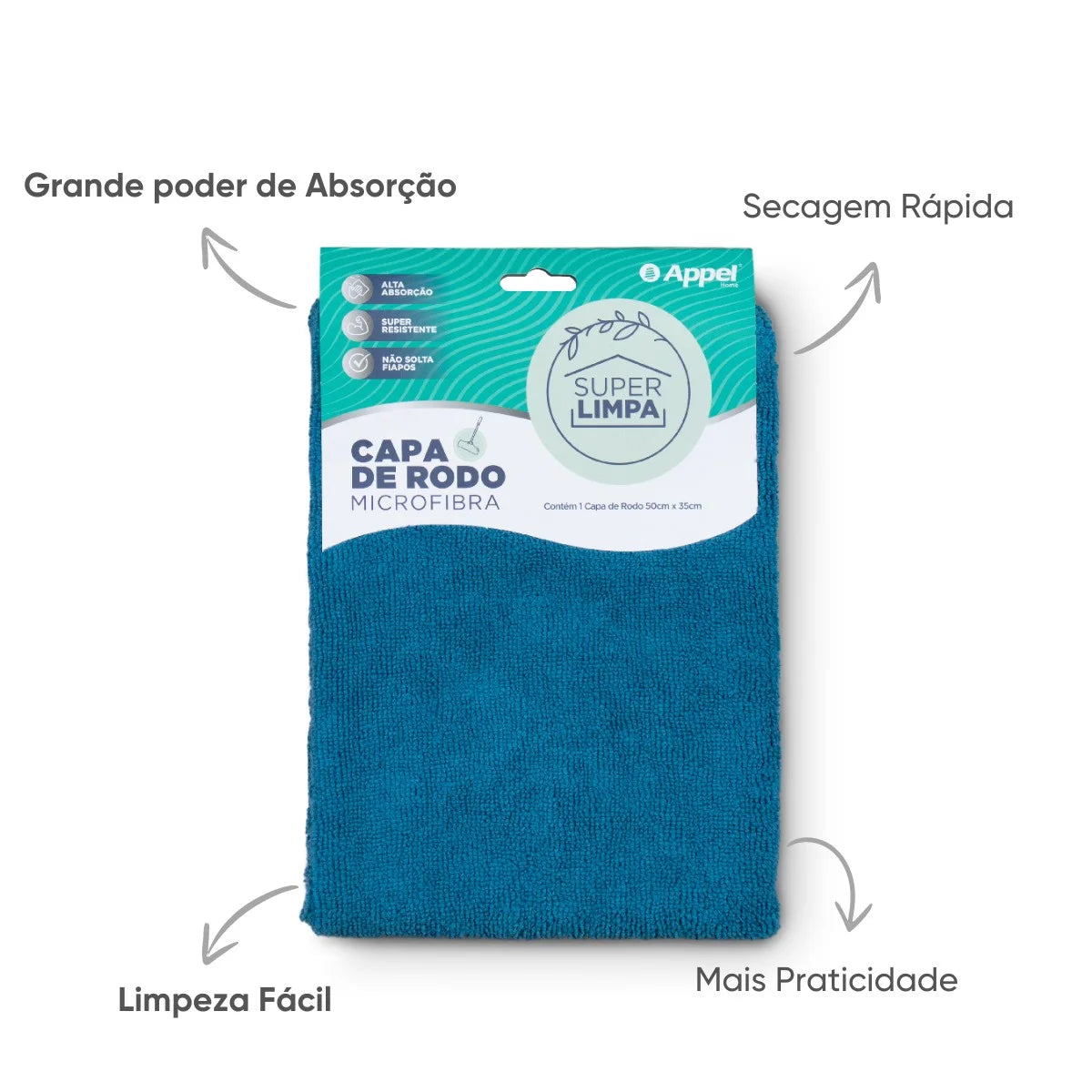 Capa de Rodo Microfibra Appel Super Limpa 50x35cm — Alta Absorção, Sem Fiapos
