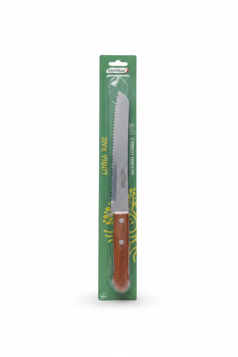 Faca de Pão 8" Inox com Cabo de Madeira BigSul Raiz | Corte Serrilhado