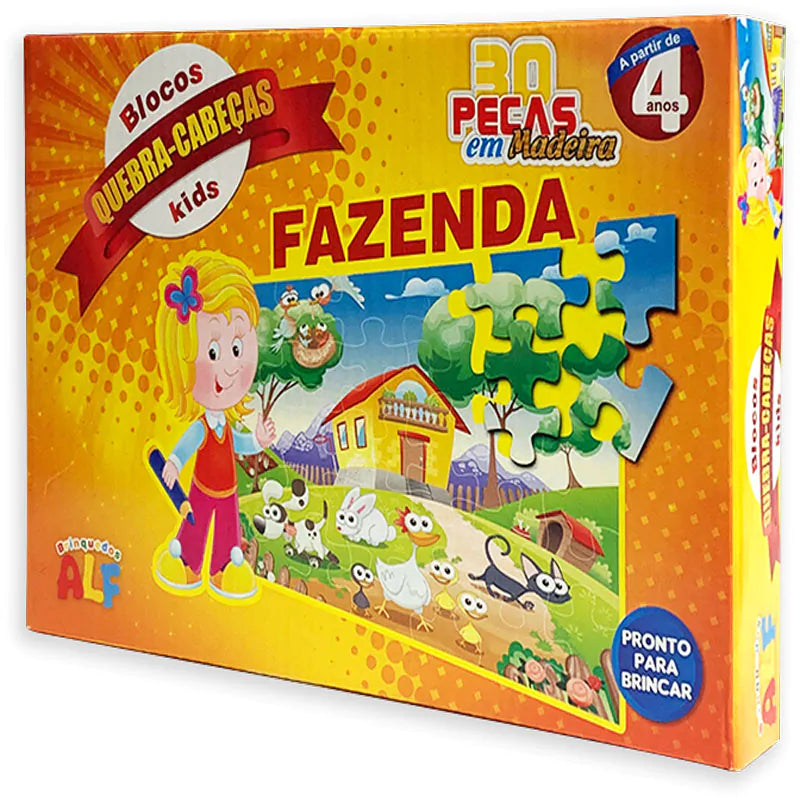 Quebra-Cabeça Fazenda Alf Brinquedos 30 Peças | Madeira / MDF | Imagem 30×36 cm | Educativo 4+
