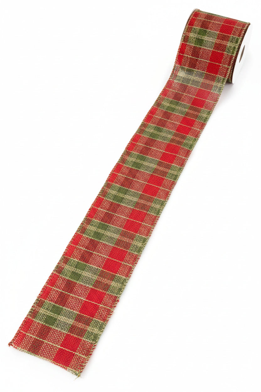 Fita Aramada de Tecido Verde e Vermelho com Costura Dourada 6,3 cm x 9,14 m – FlorArte