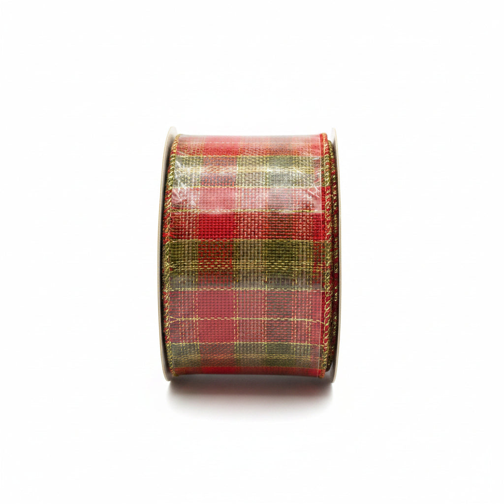 Fita Aramada de Tecido Verde e Vermelho com Costura Dourada 6,3 cm x 9,14 m – FlorArte