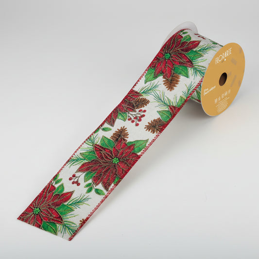 Fita Decorativa Aramada Veludo com Glitter e Costura FlorArte 6,3 cm x 9,14 m – Rolo para Laços de Natal, Decoração Festiva