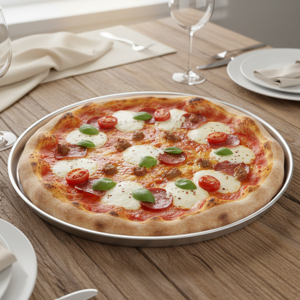 Forma de Pizza Furada 33cm – Alumínio Polido 5 Estrelas | Massa Crocante Garantida