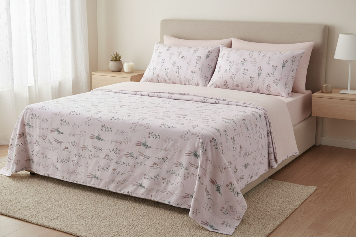 Jogo de Cama Casal Döhler Provença Full 4 Peças 100% Algodão Estampado – Violeta