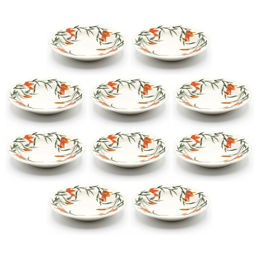 Kit 10 Pratos Fundos Lírios 21,5 cm | Cerâmica Biona Oxford Donna | Floral Laranja e Verde
