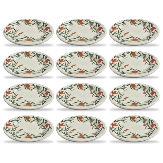 Jogo 12 Pratos de Sobremesa Donna Lírios 18 cm | Cerâmica Biona Oxford | Floral Laranja e Verde