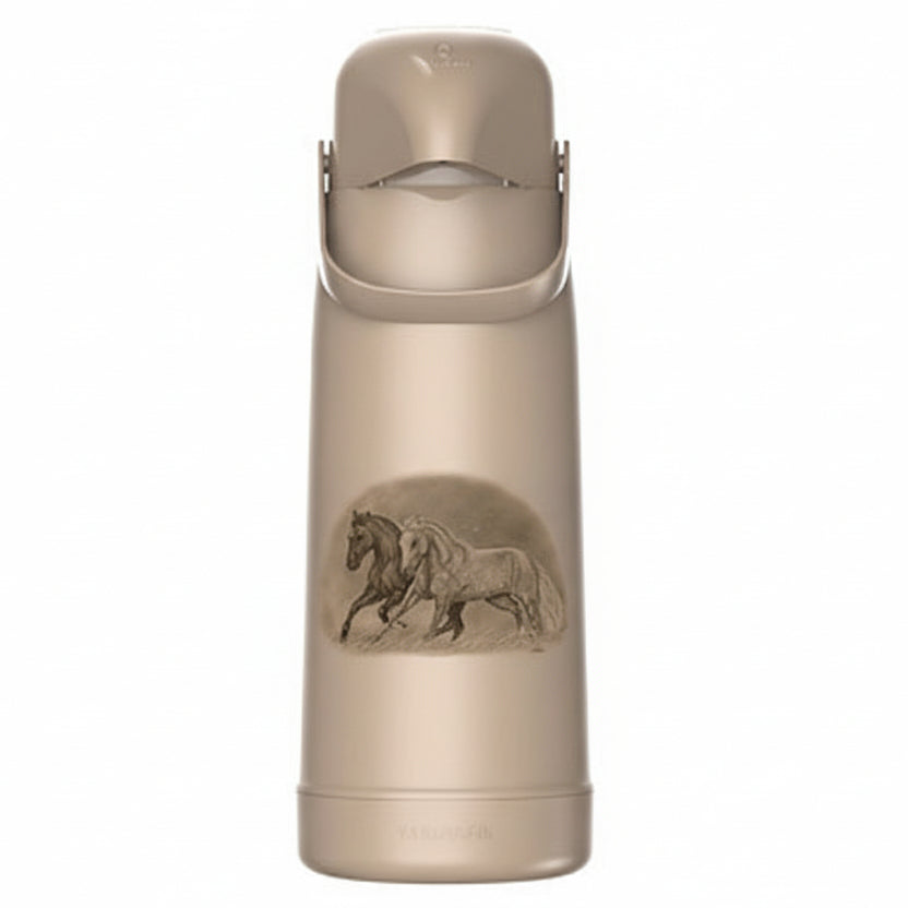 Garrafa Térmica Termolar Magic Pump 1,8 L — Estampa Cavalos | Bomba de Pressão, Ampola de Vidro, Conserva Quente 12h / Fria 24h