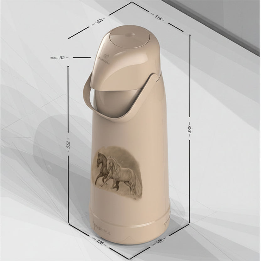 Garrafa Térmica Termolar Magic Pump 1,8 L — Estampa Cavalos | Bomba de Pressão, Ampola de Vidro, Conserva Quente 12h / Fria 24h