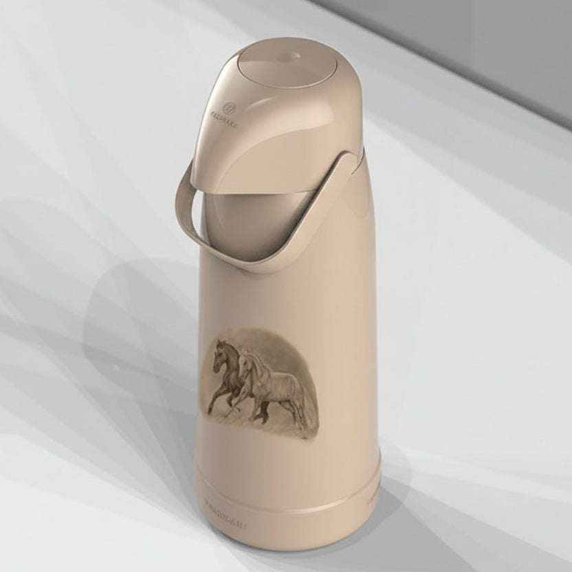 Garrafa Térmica Termolar Magic Pump 1,8 L — Estampa Cavalos | Bomba de Pressão, Ampola de Vidro, Conserva Quente 12h / Fria 24h