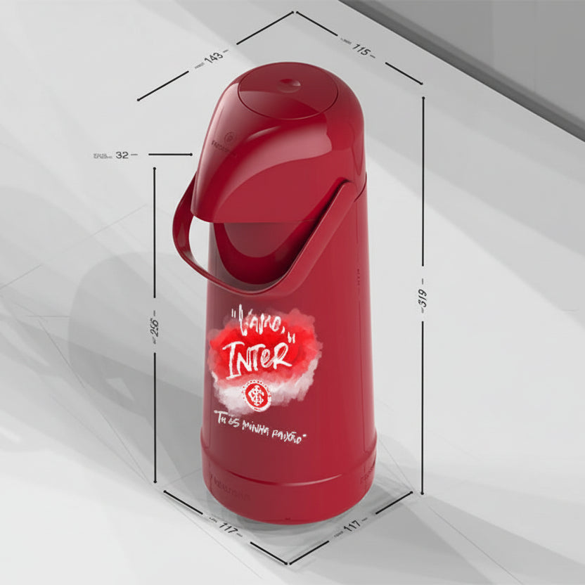 Garrafa Térmica Termolar Magic Pump Inter 1L — Oficial Sport Club Internacional · Bomba de Pressão · Vidro Interno · 12h Quente / 24h Frio