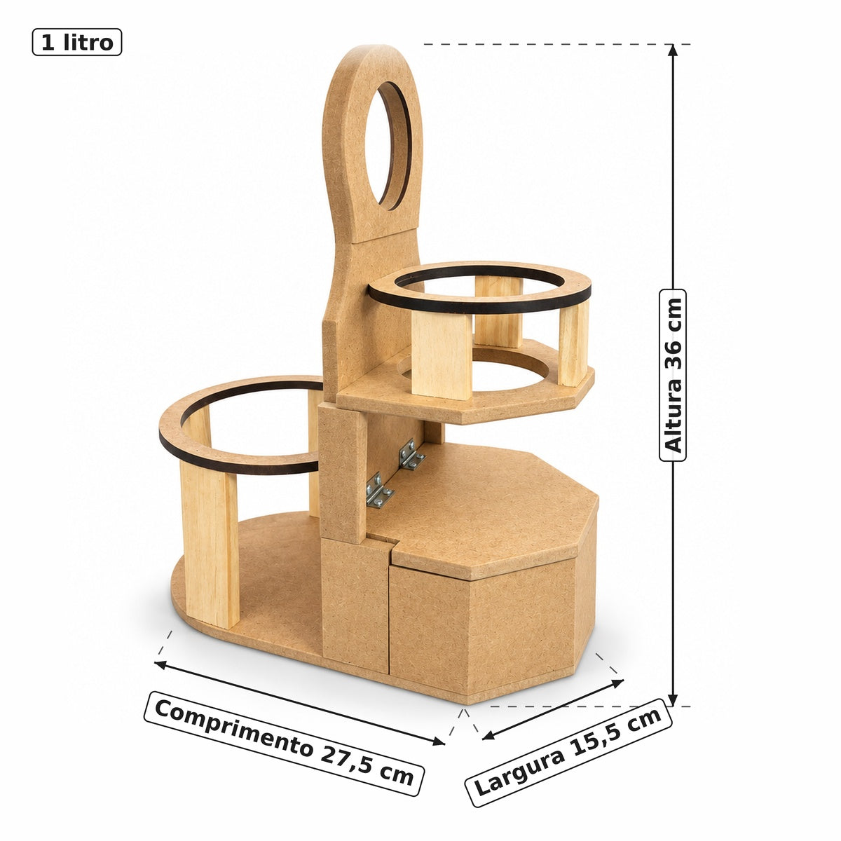Porta Cuia e Térmica de Madeira Alf – Suporte para Chimarrão 1 L e 2 L