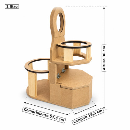 Porta Cuia e Térmica de Madeira Alf – Suporte para Chimarrão 1 L e 2 L