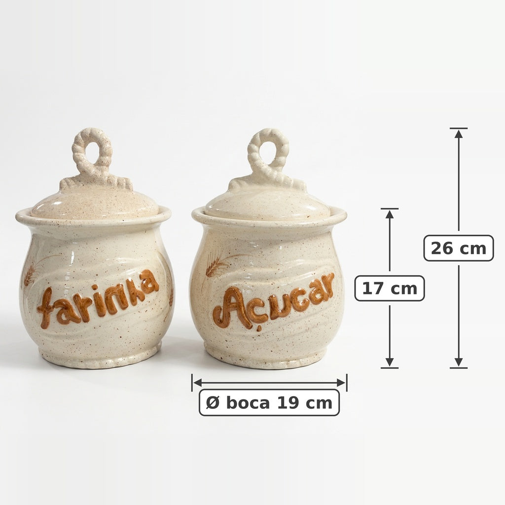 Pote de Mantimentos de Cerâmica Artesanal Farinha e Açúcar | Decoração Trigo – Cerâmica Alessandra