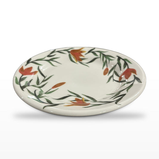 Prato de Sobremesa Donna Lírios 18 cm | Cerâmica Biona Oxford | Floral Laranja e Verde