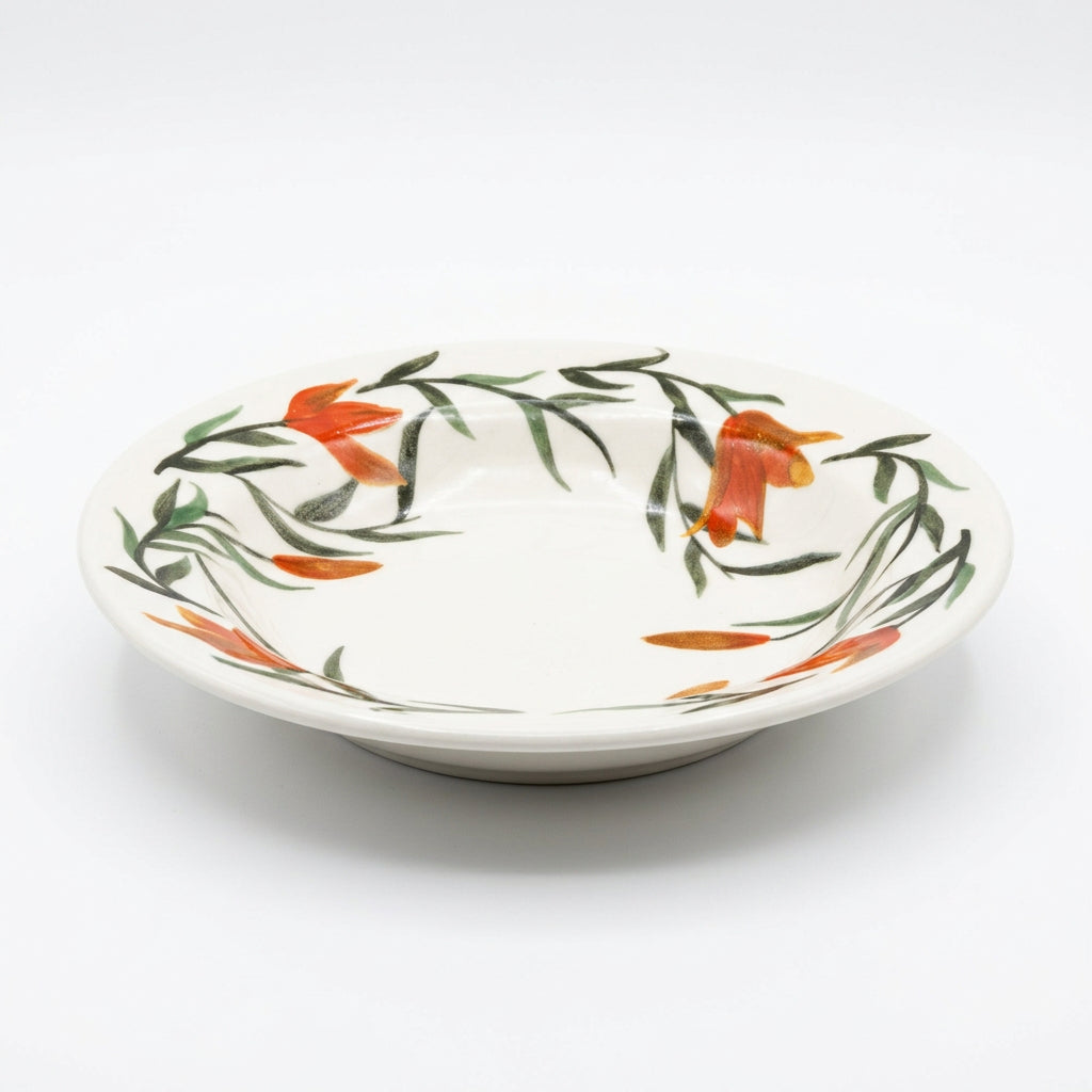 Prato Fundo Lírios 21,5 cm | Cerâmica Biona Oxford Donna | Floral Laranja e Verde