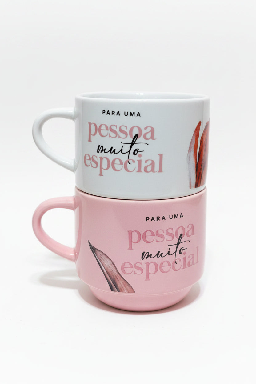 Caneca Empilhada Dupla 210ml em Porcelana – Para Uma Pessoa Muito Especial | Kit com 2 Canecas Brasfoot