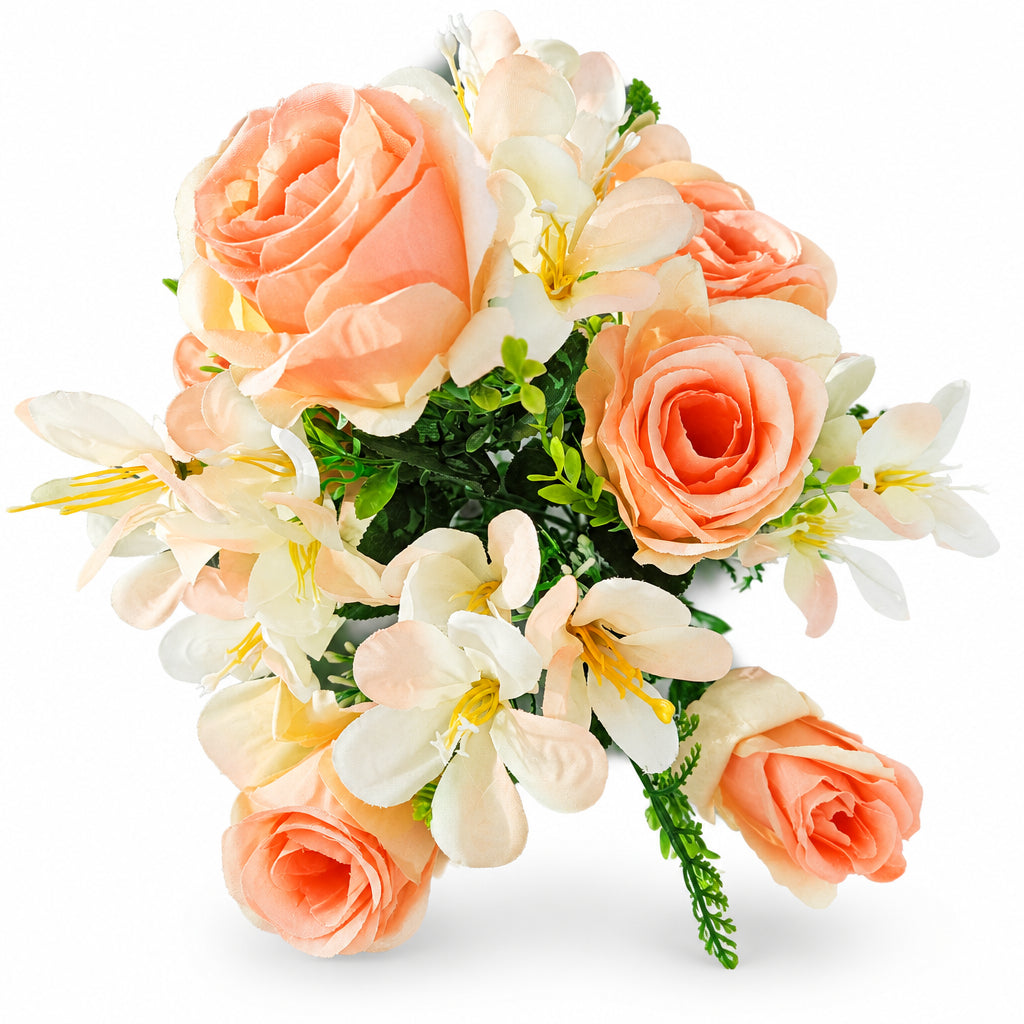 Buquê de Rosas Artificiais Salmão 42 cm com 12 Flores – Flor Permanente para Decoração | Florarte