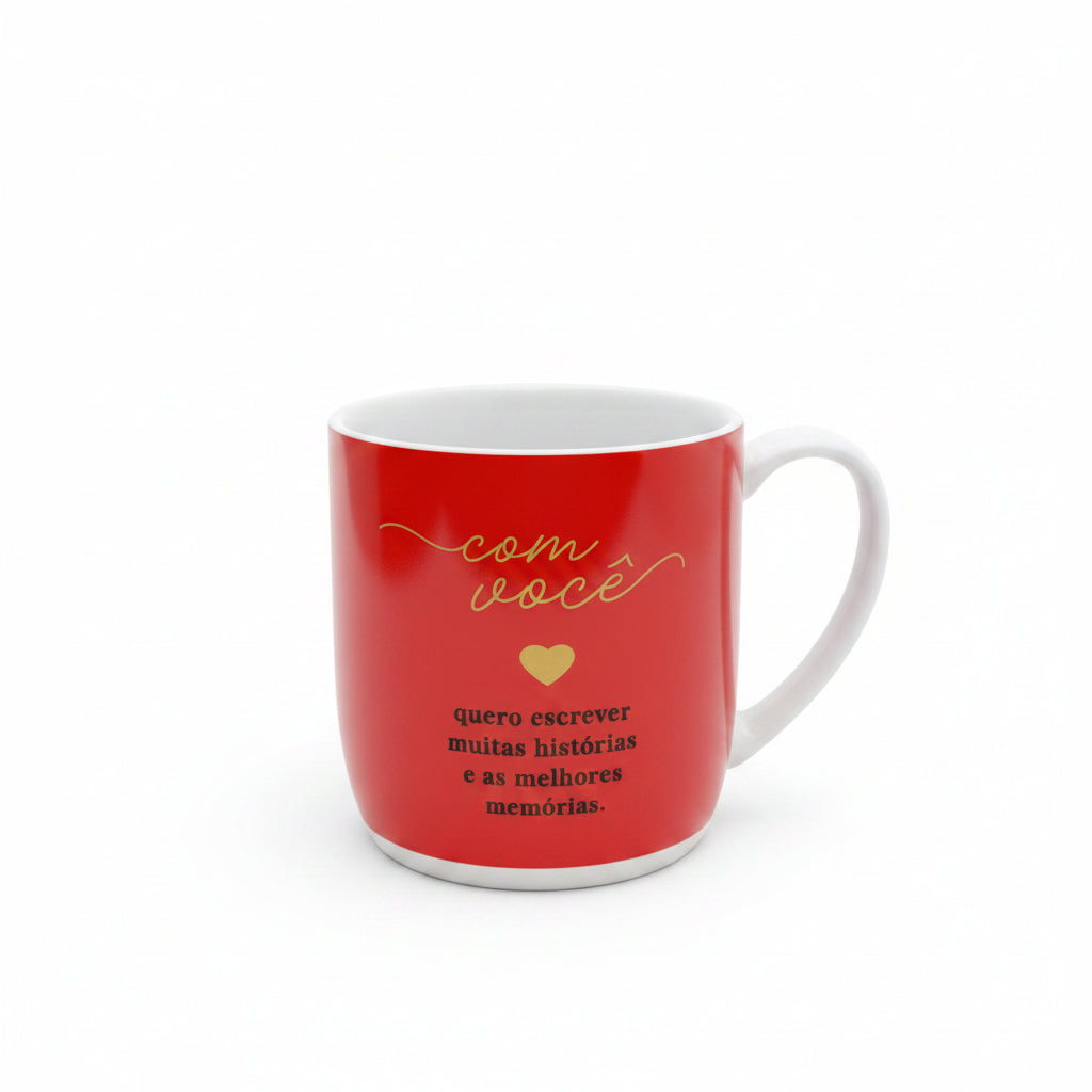 Caneca de Porcelana Urban 300ml “A Vida é Mais Bonita ao Seu Lado” Brasfoot | Presente Criativo e Afetivo