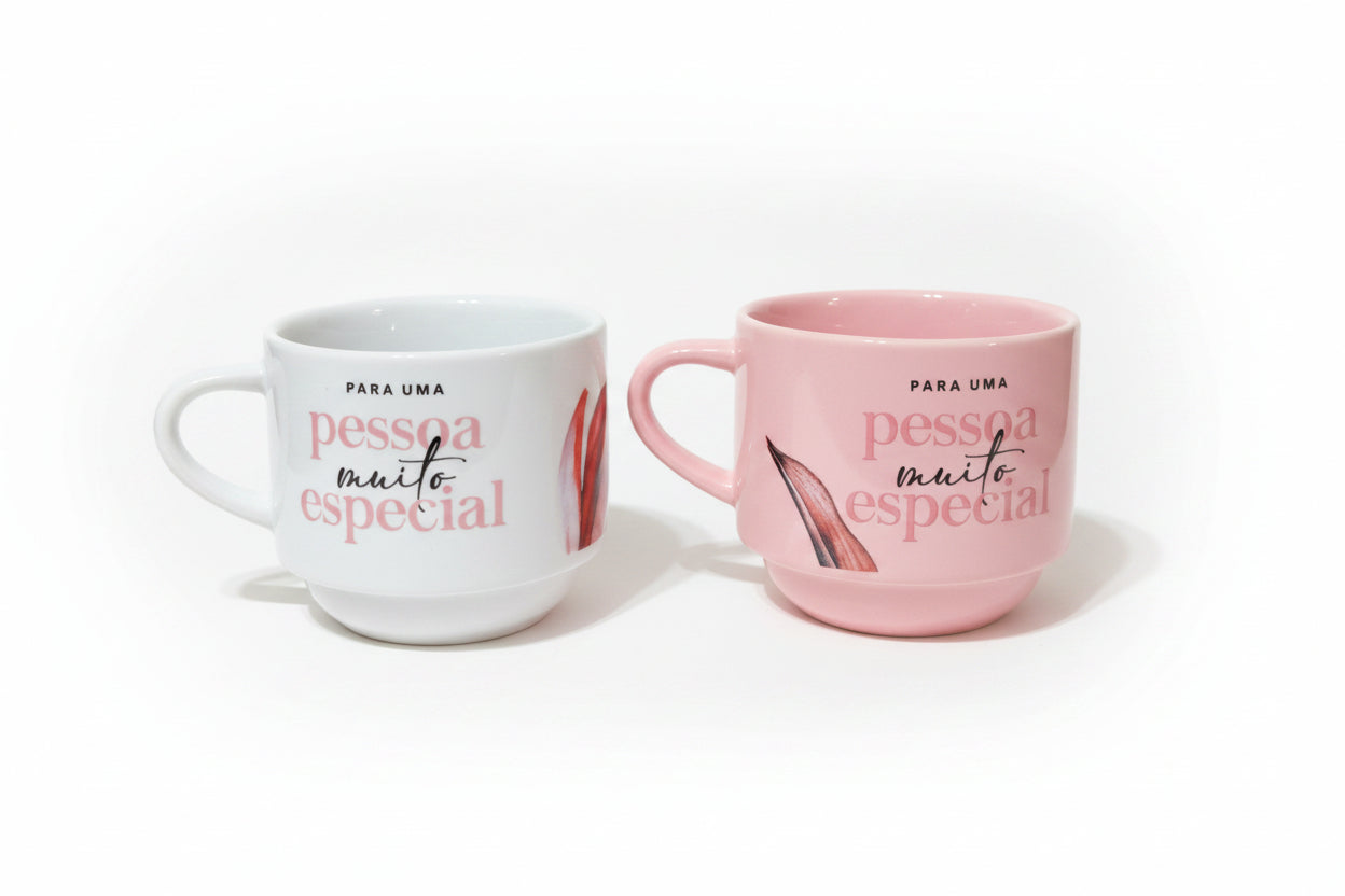 Caneca Empilhada Dupla 210ml em Porcelana – Para Uma Pessoa Muito Especial | Kit com 2 Canecas Brasfoot