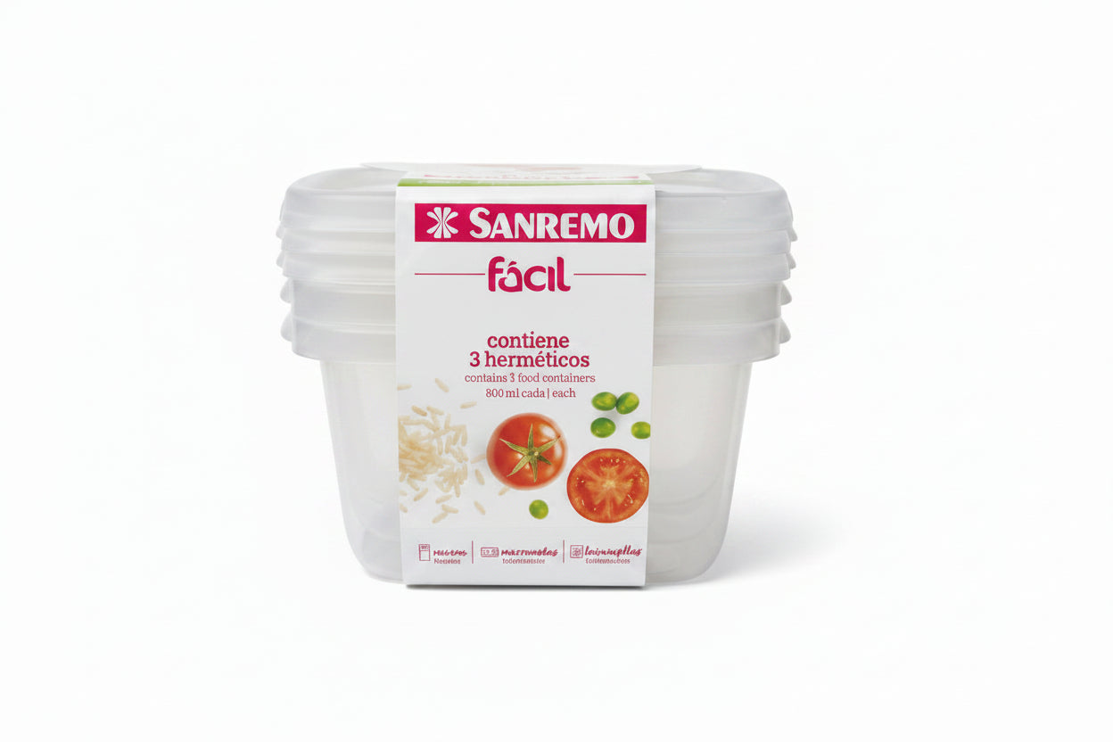 Conjunto 3 Potes Plástico Cristal 800ml Sanremo Fácil — Kit Hermético BPA Free SR125/3C10