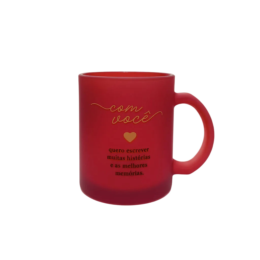 Caneca de Vidro Diamond 300ml — "A Vida é Mais Bonita ao Seu Lado" | Brasfoot | Com Caixa
