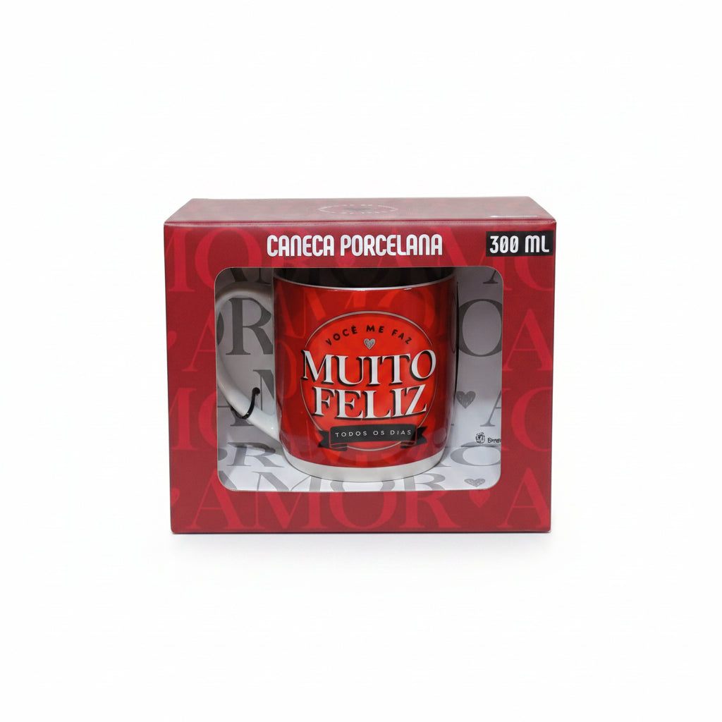Caneca Urban 300ml em Porcelana - Você Me Faz Muito Feliz | Brasfoot