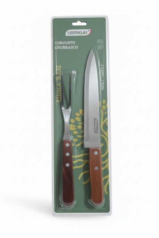 Conjunto para Churrasco Raiz Inox BigSul | Faca 7" + Garfo 5" — 2 Peças
