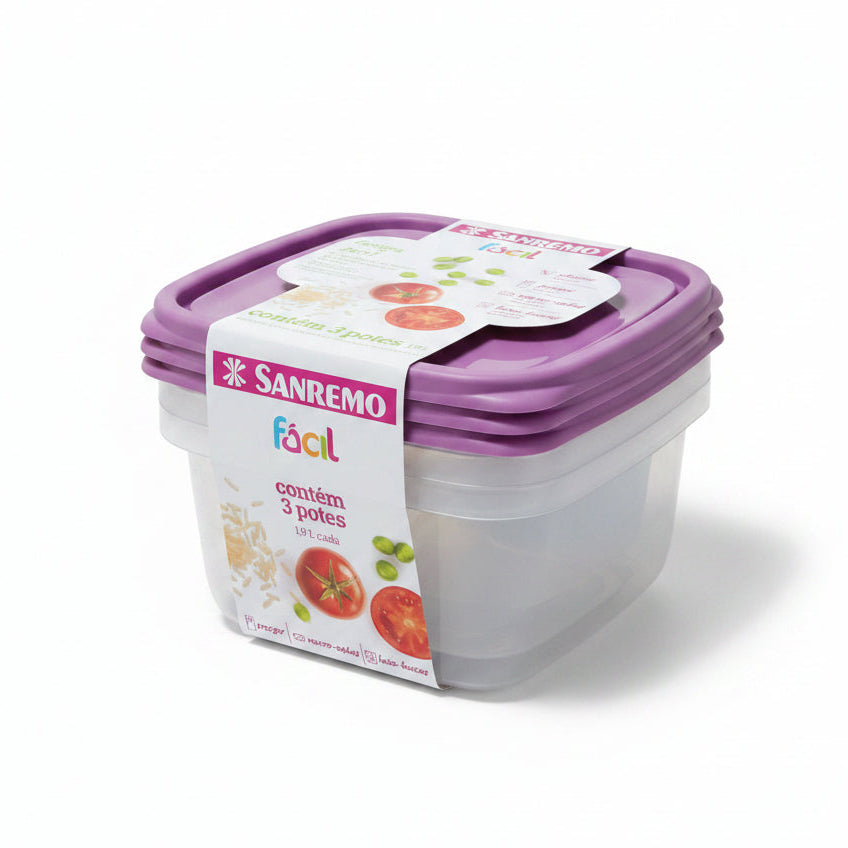 Conjunto 3 Potes Herméticos Plástico Sanremo 1,9L com Graduação – SR130/3C