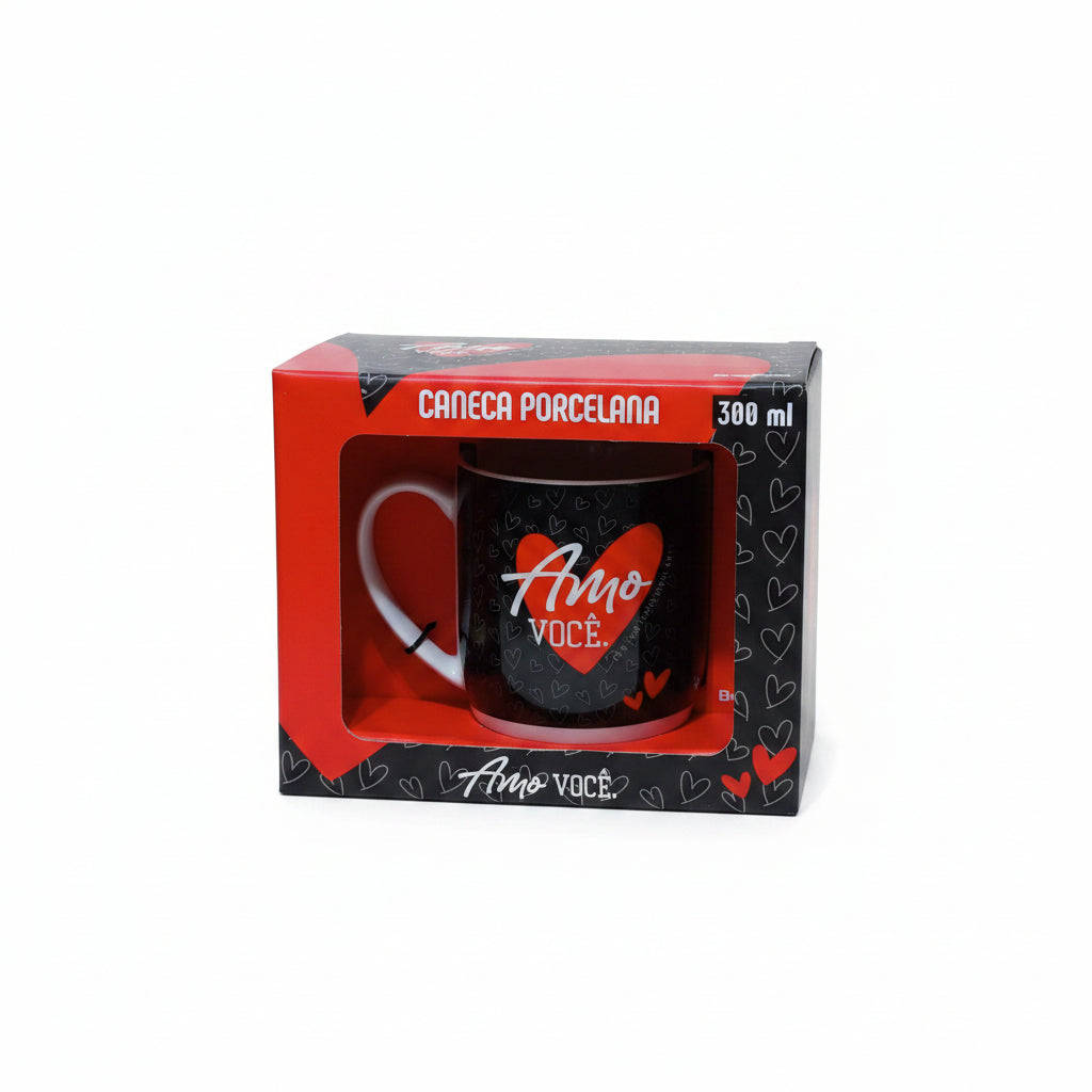 Caneca Porcelana Urban 300ml – Nosso Amor Faz um Bem Enorme Para Meu Coração | Brasfoot | Presente Criativo e Romântico